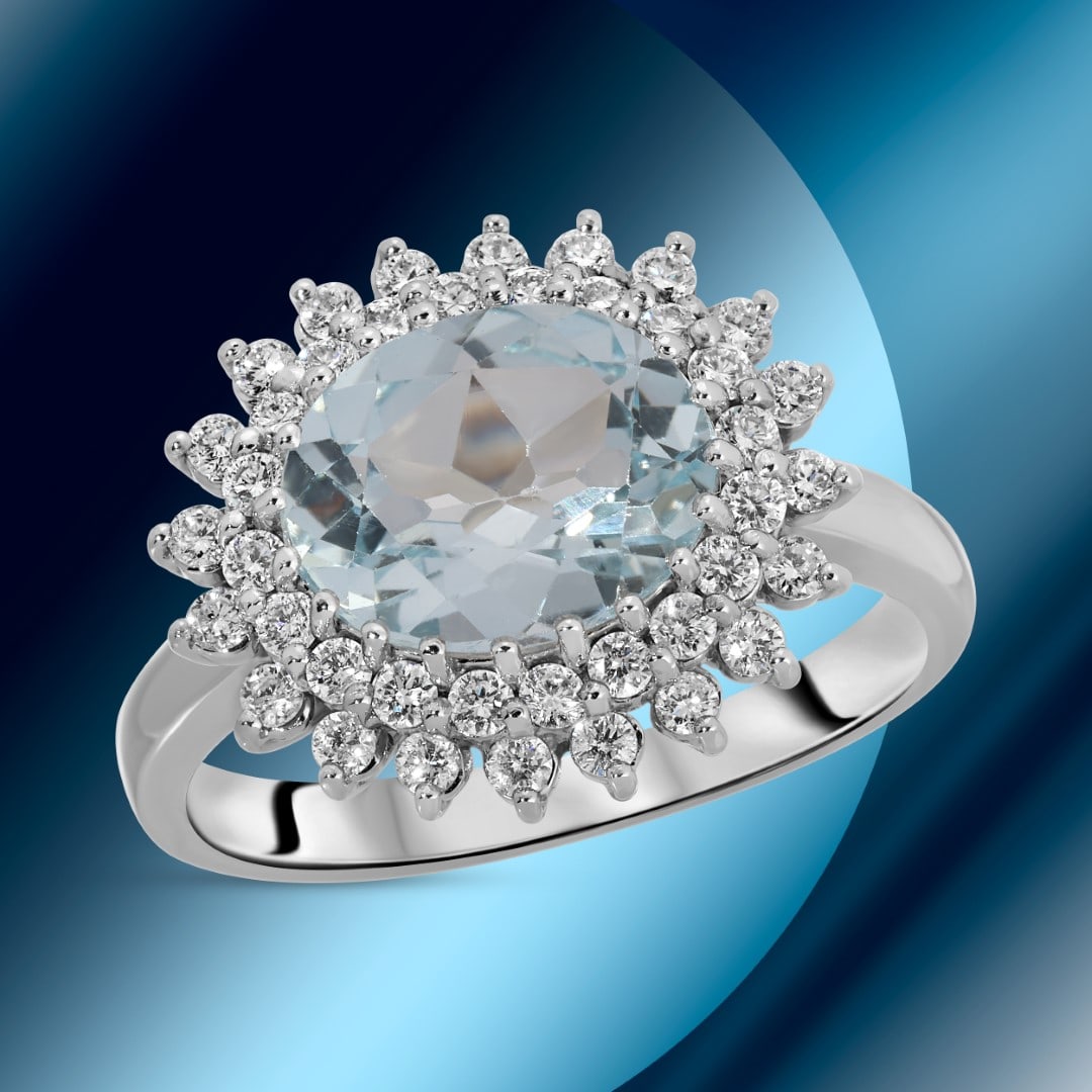 14K Gold 2.82cts Blue Topaz & 0.54cts Diamond Ring (1 of 4)