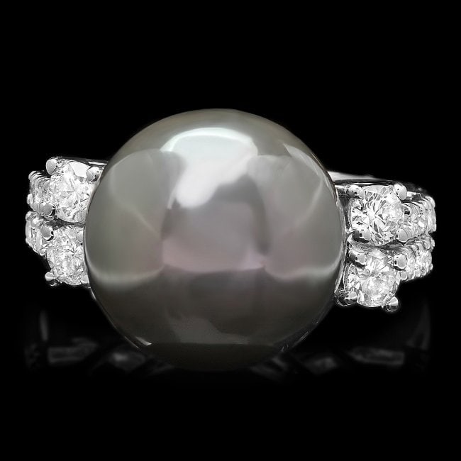 14k Gold 13 X 13mm Pearl 0.70ct Diamond Ring (1 of 4)