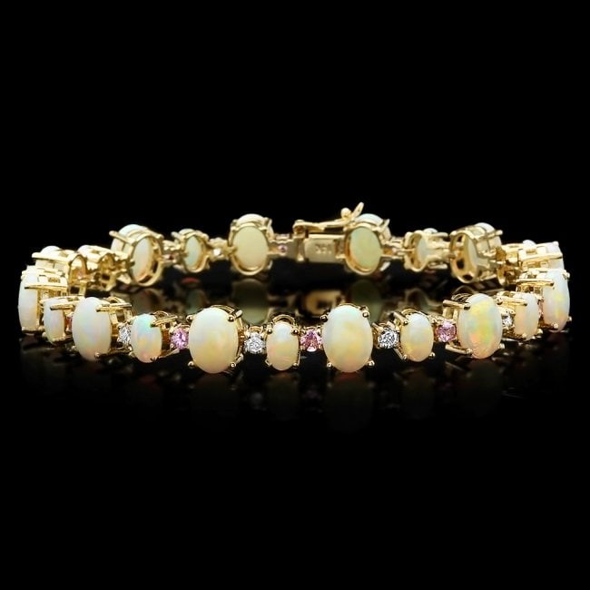 14k Yellow Gold 13ct Opal 0.85ct Diamond Bracelet (1 of 6)