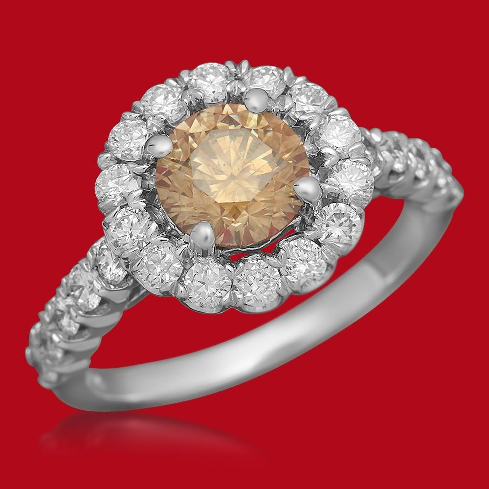 14K Gold 1.30ct Fancy Color Diamond 2.25ct Diamond Ring (1 of 5)