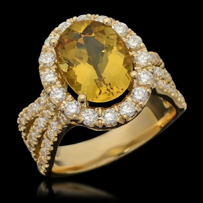 14K Gold 3.61ct Yellow Beryl & 1.54ct Diamond Ring: Retail: $9,430.00******14K Gold Yellow Beryl & Diamond Ring ****** Metal: 14K Solid Yellow Gold / Total Item Weight: 8.3 grams / Country Made: United States / / Main Stone: Beryl / Color: Yellow / Car