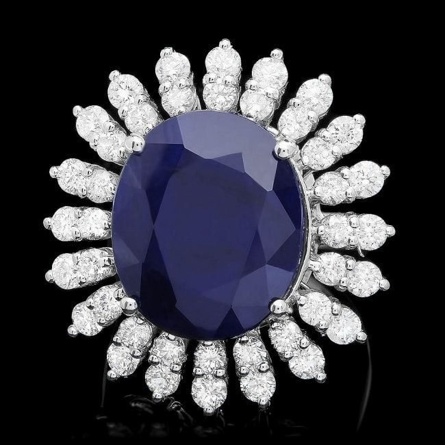 14k Gold 15.00ct Sapphire 2.45ct Diamond Ring: Retail: $16,530.00 ****** 14k Gold 15.00ct Sapphire 2.45ct Diamond Ring ****** Metal: 14k Solid White Gold / Size: 6.75 / Total Item Weight: 11.5 grams / Country Made: United States / / Main Stone: Sa