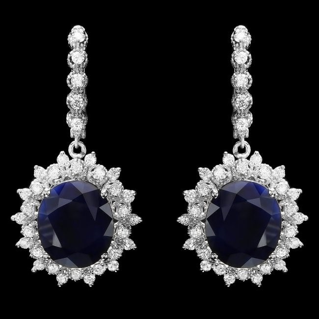 14k Gold 17ct Sapphire 1.80ct Diamond Earrings: Retail: $18,350.00 ****** 14k Gold 17ct Sapphire 1.80ct Diamond Earrings ****** Metal: 14k Solid White Gold / Total Item Weight: 12.5 grams / Country Made: United States / / Main Stone: Sapphire / Col