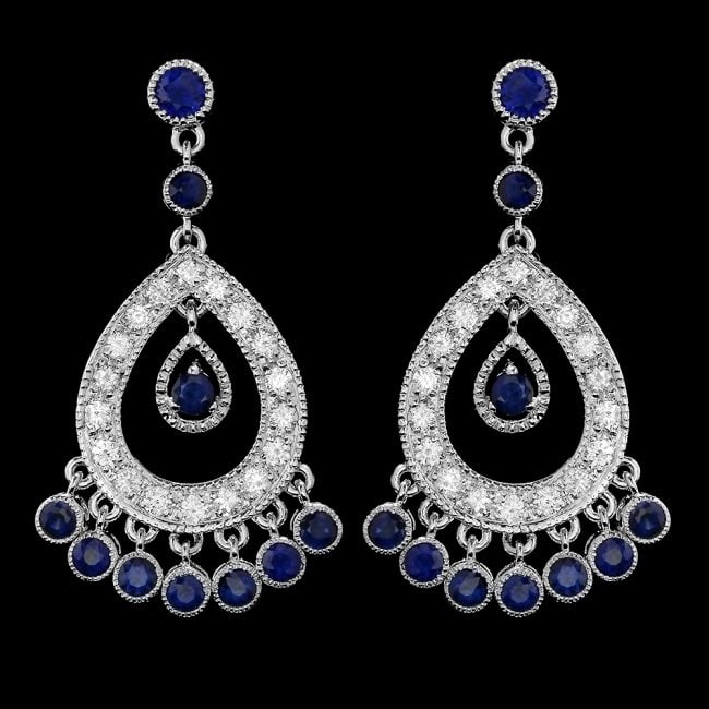 14k Gold 3.00ct Sapphire 1.50ct Diamond Earrings: Retail: $11,700.00 ****** 14k Gold 3.00ct Sapphire 1.50ct Diamond Earrings ****** Metal: 14k Solid White Gold / Total Item Weight: 10.5 grams / Country Made: United States / / Main Stone: Sapphire / C