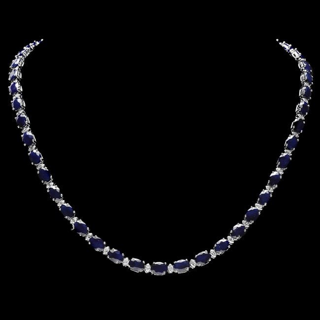 14k Gold 40ct Sapphire 2.00ct Diamond Necklace: Retail: $17,200.00 ****** 14k Gold 40ct Sapphire 2.00ct Diamond Necklace ****** Metal: 14k Solid White Gold / Size: 17 / Total Item Weight: 24.5 grams / Country Made: United States / / Main Stone: Sap