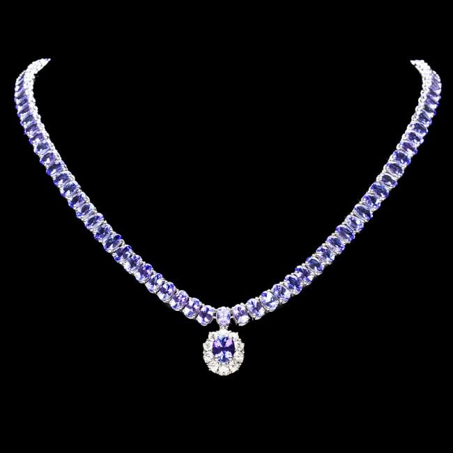 14k W Gold 29ct Tanzanite 1.35ct Diamond Necklace: Retail: $23,900.00 ****** 14k W Gold 29ct Tanzanite 1.35ct Diamond Necklace ****** Metal: 14k Solid White Gold / Size: 16.75 / Total Item Weight: 29.0 grams / Country Made: United States / / Main Ston