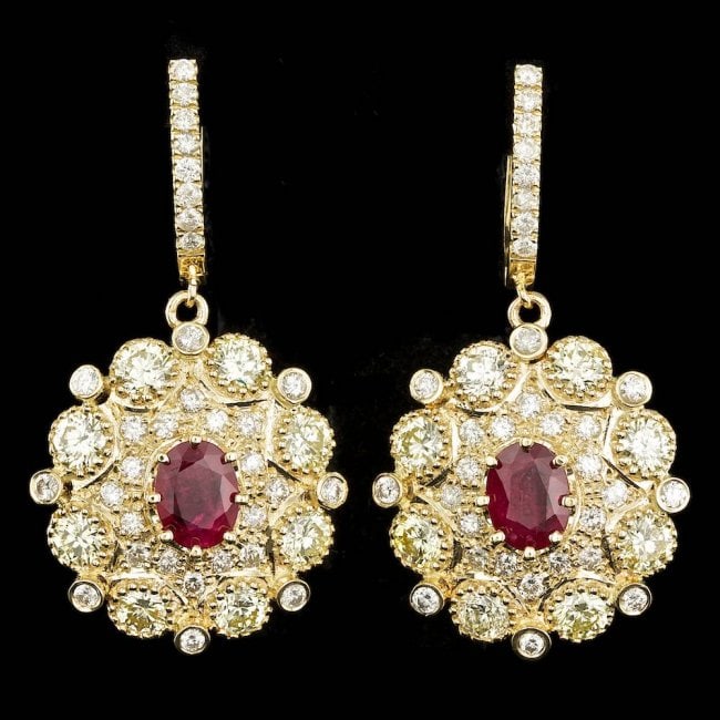 14k Yellow Gold 2.50ct Ruby 7ct Diamond Earrings (1 of 5)