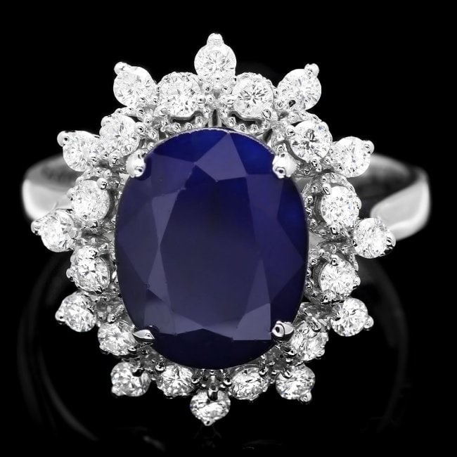 14k Gold 3.65ct Sapphire 0.60ct Diamond Ring: Retail: $4,900.00 ****** 14k Gold 3.65ct Sapphire 0.60ct Diamond Ring ****** Metal: 14k Solid White Gold / Size: 7.25 / Total Item Weight: 4.5 grams / Country Made: United States / / Main Stone: Sapph