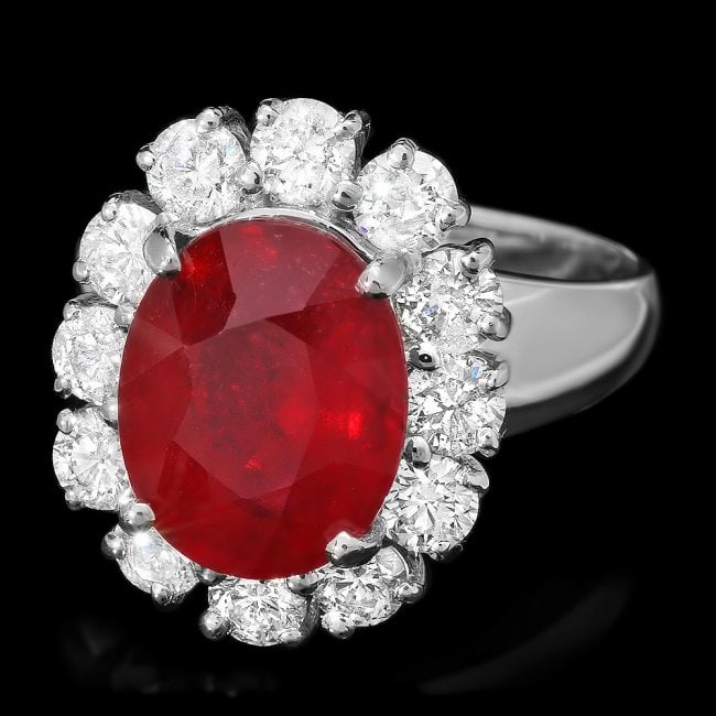 14k White Gold 5.00ct Ruby 1.50ct Diamond Ring: Retail: $7,800.00 ****** 14k White Gold 5.00ct Ruby 1.50ct Diamond Ring ****** Metal: 14k Solid White Gold / Size: 7 / Total Item Weight: 6.5 grams / Country Made: United States / / Main Stone: Ruby /