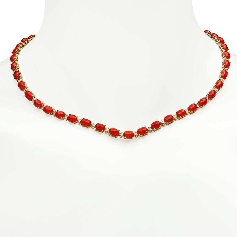 14K Gold 26.32ct Coral 1.79ct Diamond Necklace (1 of 5)