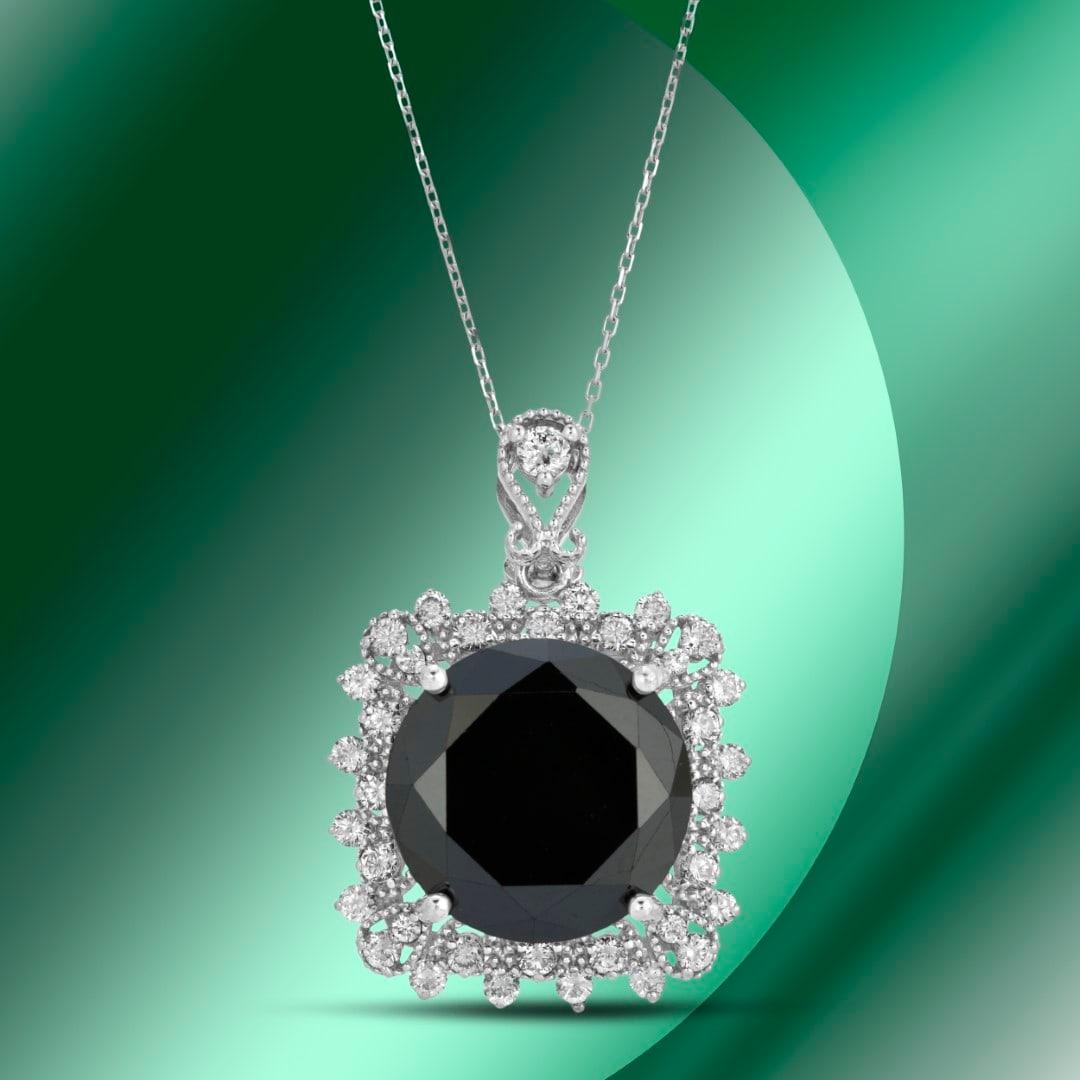 14K Gold 10.81cts Black Diamond Pendant: Retail: $7,146***** 14K Gold 10.81cts Black Diamond Pendant****** Metal: 14K White Gold/ Total Wt.: 5.9g/ Country Made USA// Main Stone: Diamond / Carat Total Wt: 9.78cts / Treatment: None/ Color: Bla