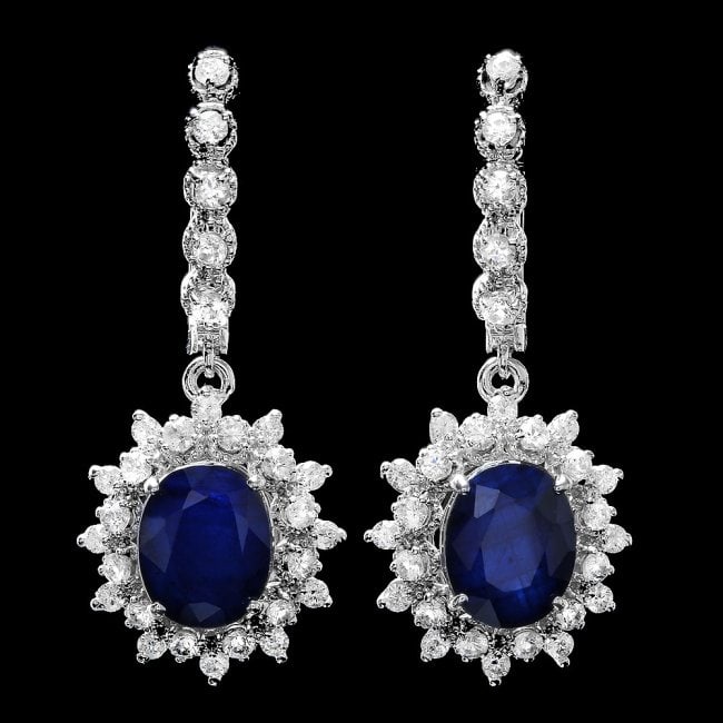 14k Gold 7.00ct Sapphire 1.80ct Diamond Earrings: Retail: $7,700.00 ****** 14k Gold 7.00ct Sapphire 1.80ct Diamond Earrings ****** Metal: 14k Solid White Gold / Total Item Weight: 8.5 grams / Country Made: United States / / Main Stone: Sapphire / Col