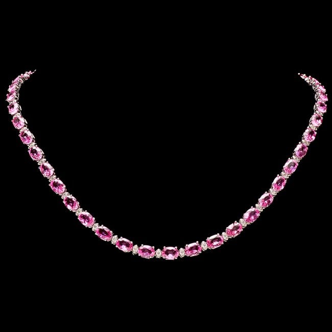 14k Gold 36ct Sapphire 1.70ct Diamond Necklace: Retail: $46,870.00 ****** 14k Gold 36ct Sapphire 1.70ct Diamond Necklace ****** Metal: 14k Solid White Gold / Size: 17.5 / Total Item Weight: 25.0 grams / Country Made: United States / / Main Stone: S
