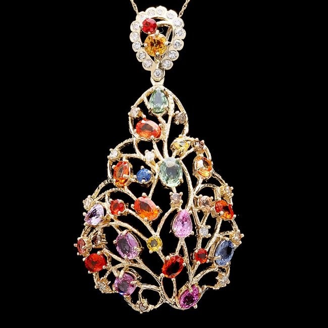 14k Gold 11ct Sapphire 1.20ct Diamond Pendant: Retail: $9,300.00 ****** 14k Gold 11ct Sapphire 1.20ct Diamond Pendant ****** Metal: 14k Solid Yellow Gold / Size: 16 / Total Item Weight: 15.0 grams / Country Made: United States / / Main Stone: Sapp