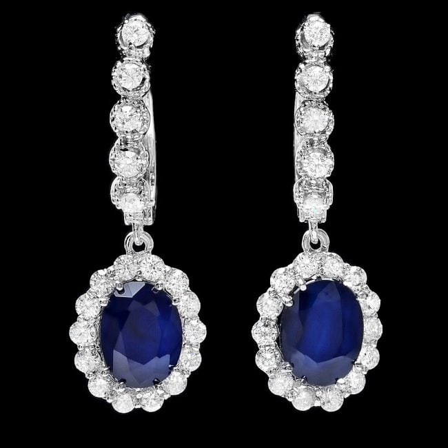 14k Gold 4ct Sapphire 1.40ct Diamond Earrings: Retail: $6,800.00 ****** 14k Gold 4ct Sapphire 1.40ct Diamond Earrings ****** Metal: 14k Solid White Gold / Total Item Weight: 5.5 grams / Country Made: United States / / Main Stone: Sapphire / Color: