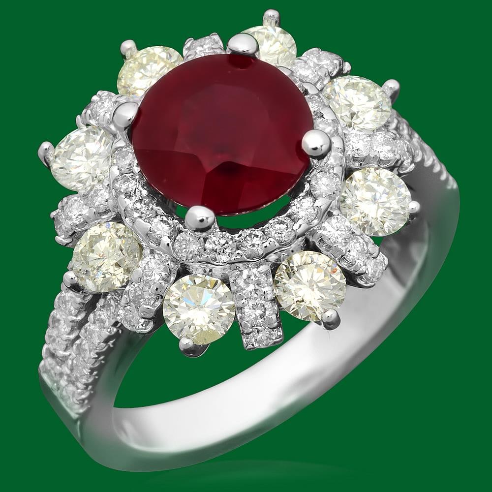 14k Gold 3.02ct Ruby 1.85ct Diamond Ring: Retail: $6,760.00 ****** 14k Gold 3.02ct Ruby 1.85ct Diamond Ring ****** Metal: 14k Solid White Gold / Total Item Weight: 6.8 grams / Country Made: United States / / Main Stone: Ruby / Color: Red / Ca