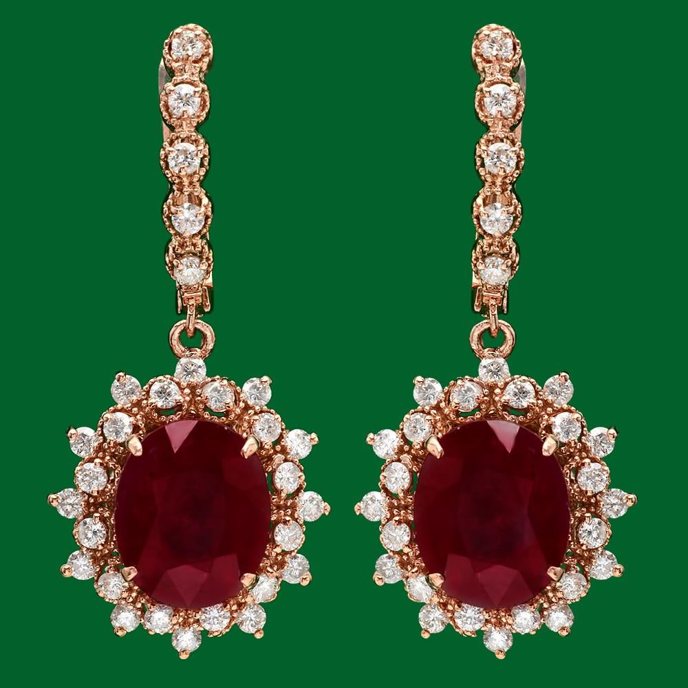 14k 13.50ct Ruby 1.70ct Diamond Earrings: Retail: $10,160.00 ****** 14k 13.50ct Ruby 1.70ct Diamond Earrings ****** Metal: 14k Solid Yellow Gold / Total Item Weight: 10.5 grams / Country Made: United States / / Main Stone: Ruby / Color: Red/