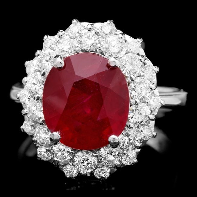 14k White Gold 6.50ct Ruby 1.50ct Diamond Ring: Retail: $11,350.00 ****** 14k White Gold 6.50ct Ruby 1.50ct Diamond Ring ****** Metal: 14k Solid White Gold / Size: 7.75 / Total Item Weight: 7.0 grams / Country Made: United States / / Main Stone: Ru