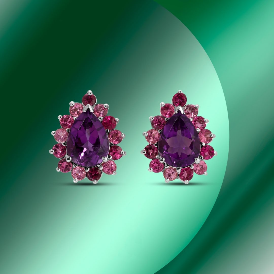14k Gold 6.16ctc Amethyst & 2.99ctc Tourmaline Earrings: Retail: $10,790*****14k Gold Amethyst & Diamond Earrings*****Metal: 14K White Gold/ Total Wt.: 7.8g / Country Made US// Main Stone: Amethyst / Carat Total Wt.: 6.16cts / Treatment: None/ Color: Purple