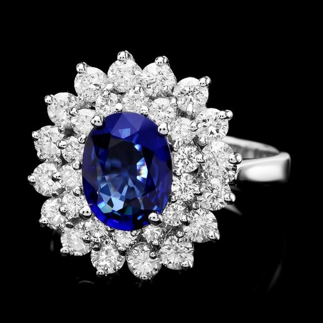14k Gold 1.68ct Sapphire 1.59ct Diamond Ring: Retail: $8,900.00 ****** 14k Gold 1.68ct Sapphire 1.59ct Diamond Ring ****** Metal: 14k Solid White Gold / Size: 7 / Total Item Weight: 5.4 grams / Country Made: United States / / Main Stone: Sapphire