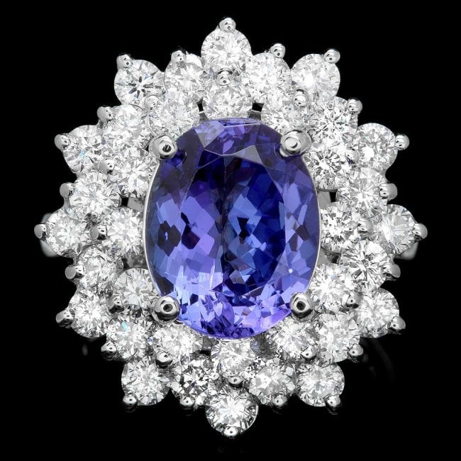 14k Gold 4.00ct Tanzanite 2.50ct Diamond Ring: Retail: $22,700.00 ****** 14k Gold 4.00ct Tanzanite 2.50ct Diamond Ring ****** Metal: 14k Solid White Gold / Size: 7 / Total Item Weight: 7.0 grams / Country Made: United States / / Main Stone: Tanzan