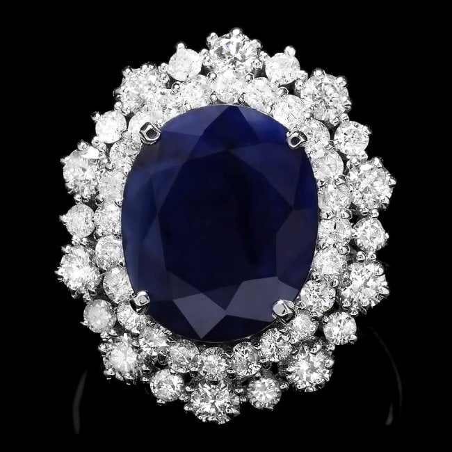 14k Gold 7.00ct Sapphire 1.60ct Diamond Ring: Retail: $8,500.00 ****** 14k Gold 7.00ct Sapphire 1.60ct Diamond Ring ****** Metal: 14k Solid White Gold / Size: 7 / Total Item Weight: 7.0 grams / Country Made: United States / / Main Stone: Sapphire