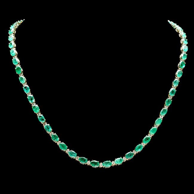 14k Gold 23ct Emerald 1.55ct Diamond Necklace (1 of 7)