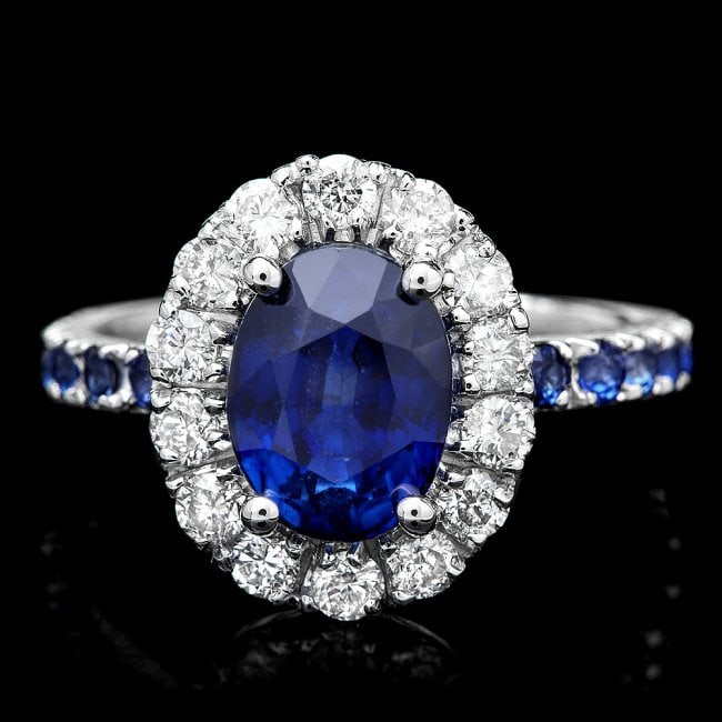 14k White Gold 3ct Sapphire 0.65ct Diamond Ring (1 of 4)