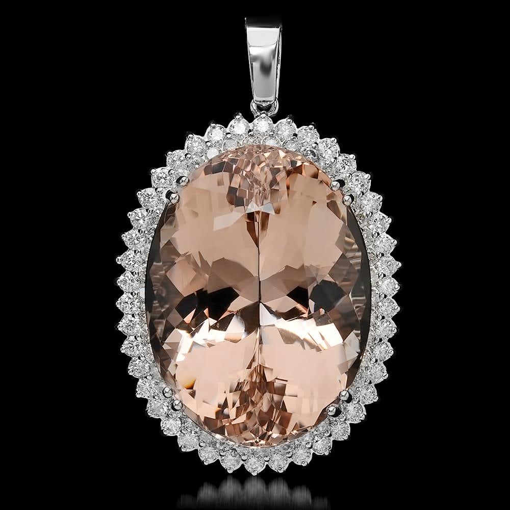 14K Gold 65.81ct Morganite 2.83ct Diamond Pendant: Retail: $49,290.00****** 14K Gold Morganite & Diamond Pendant ****** Metal: 14K Solid Gold / Total Item Weight: 26.2 grams / Country Made: United States / / Main Stone: Morganite / Color: Brownish Ora