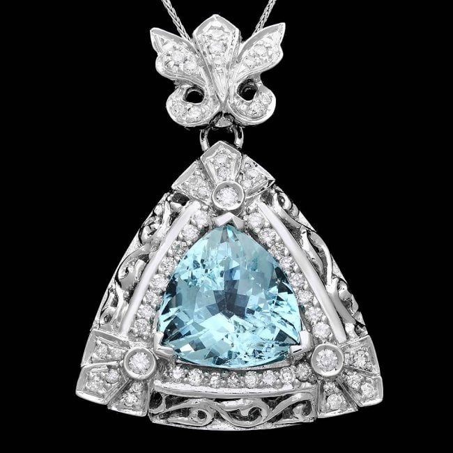 14k W Gold 10ct Aquamarine 1.35ct Diamond Pendant (1 of 5)