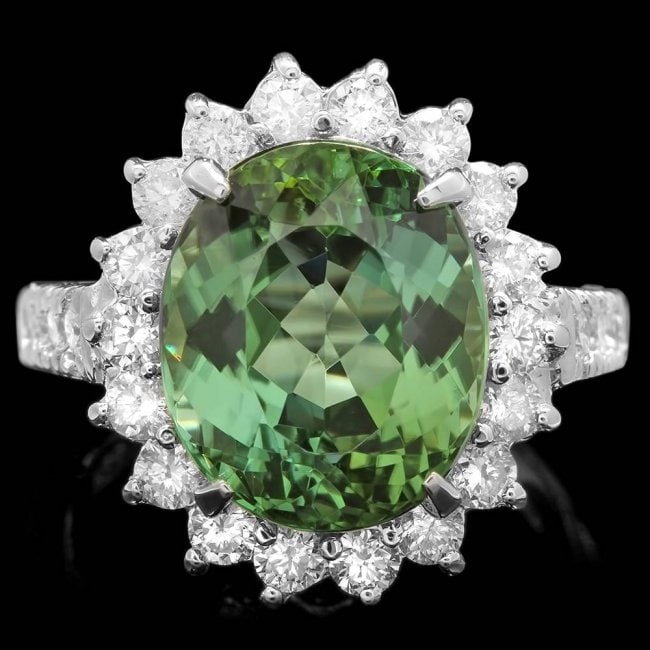 14k Gold 8.00ct Tourmaline 1.25ct Diamond Ring: Retail: $11,900.00 ****** 14k Gold 8.00ct Tourmaline 1.25ct Diamond Ring ****** Metal: 14k Solid White Gold / Size: 7 / Total Item Weight: 7.8 grams / / Main Stone: Tourmaline / Color: Green / Carat T