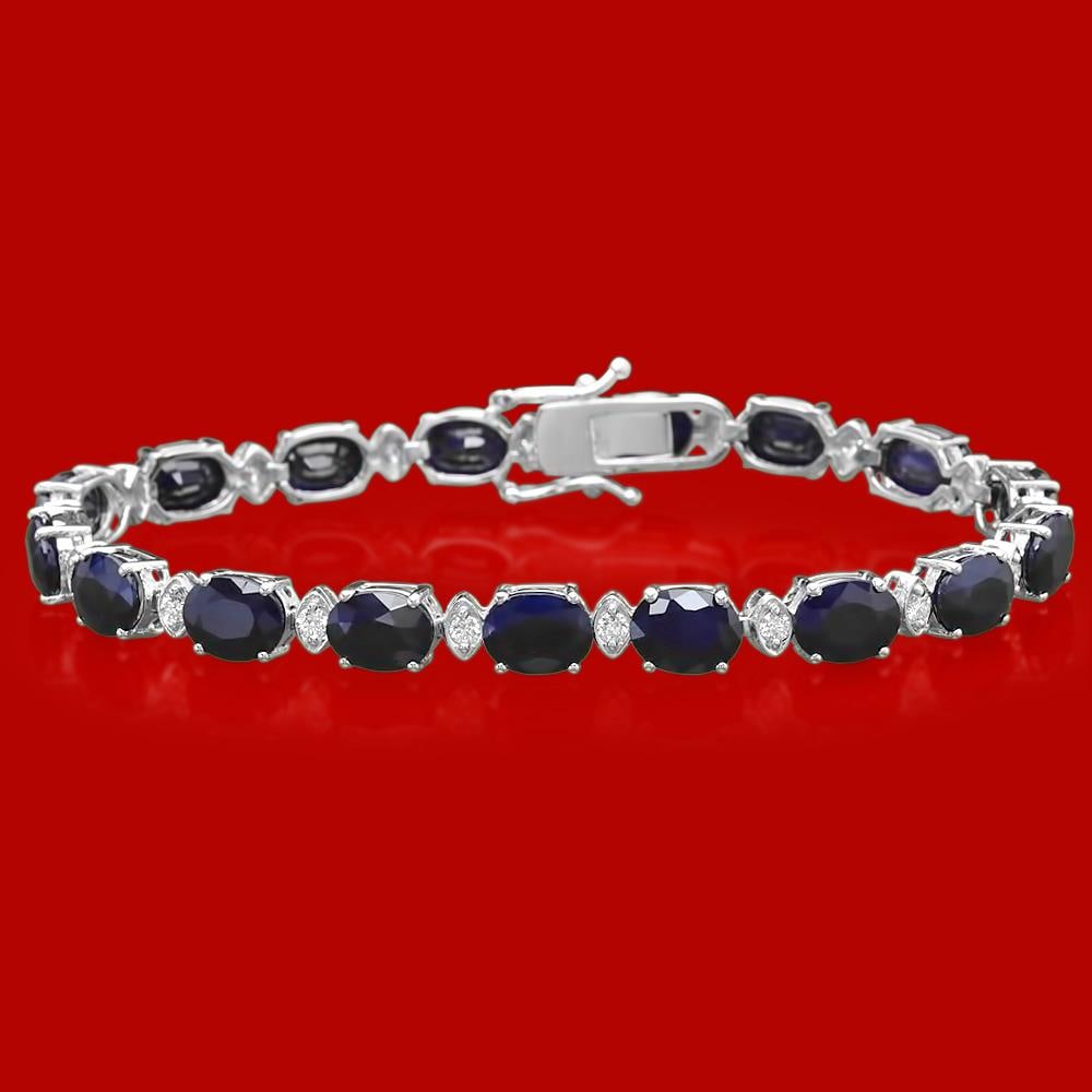 14k Gold 24.38ct Sapphire 0.85ct Diamond Bracelet: Retail: $12,200.00 ****** 14k Rose 24.38ct Sapphiret 0.85ct Diamond Bracelet ****** Metal: 14k Solid White Gold / Total Item Weight: 16.6 grams / Country Made: United States / / Main Stone: Sapphire /
