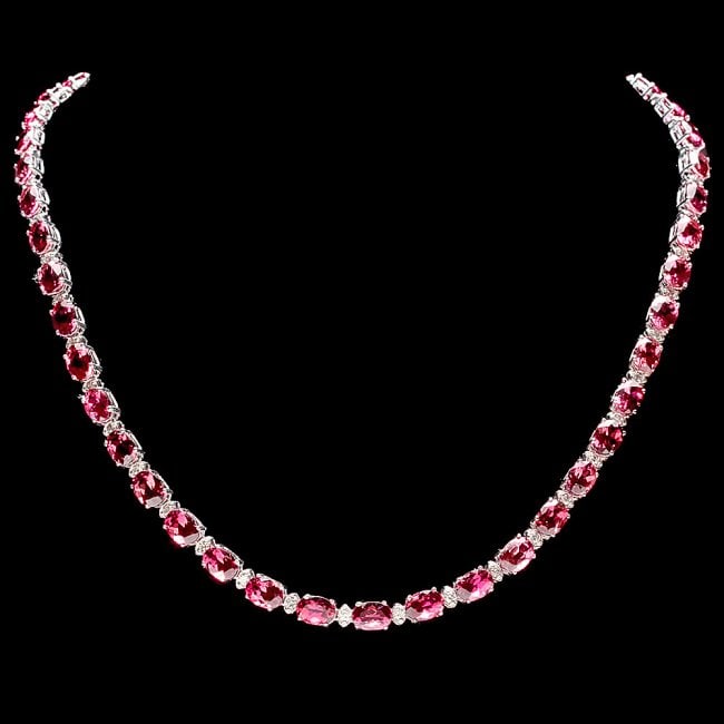 14k Gold 36ct Tourmaline 1.75ct Diamond Necklace: Retail: $26,400.00 ****** 14k Gold 36ct Tourmaline 1.75ct Diamond Necklace ****** Metal: 14k Solid White Gold / Size: 17.5 / Total Item Weight: 24.5 grams / Country Made: United States / / Main Stone: