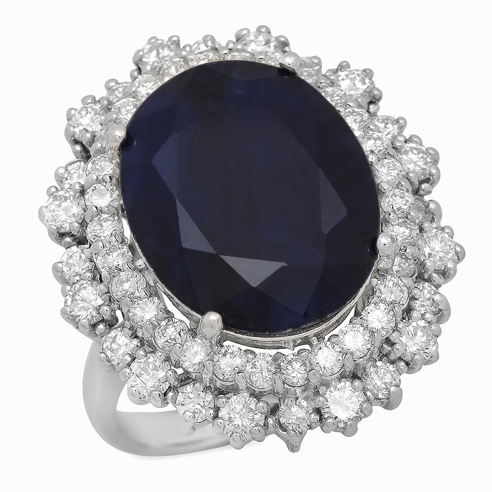 14K Gold 12.10ct Sapphire 1.85ct Diamond Ring: Retail: $10,482.00 ****** 14K Gold 12.10ct Sapphire 1.85ct Diamond Ring ****** Metal: 14K Solid Gold / Total Item Weight: 10.0 grams / Country Made: United States / / Main Stone: Sapphire / Color: Dar