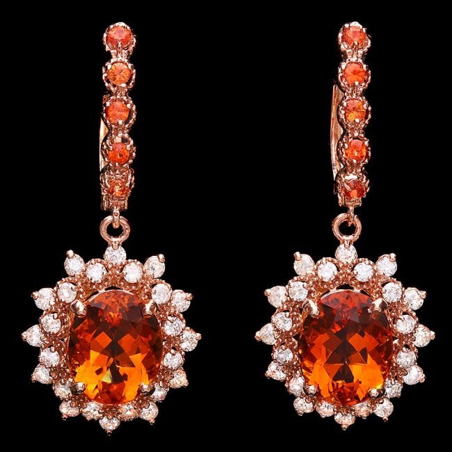 14k Rose 6.00ct Citrine 1.30ct Diamond Earrings (1 of 5)