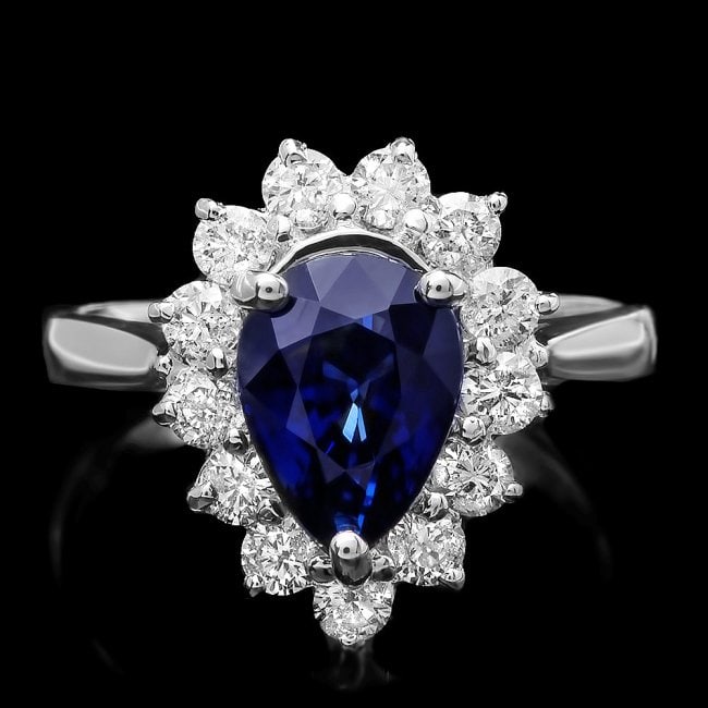 14k Gold 2.50ct Sapphire 0.80ct Diamond Ring: Retail: $8,500.00 ****** 14k Gold 2.50ct Sapphire 0.80ct Diamond Ring ****** Metal: 14k Solid White Gold / Total Item Weight: 4.5 grams / Country Made: United States / / Main Stone: Sapphire / Color: