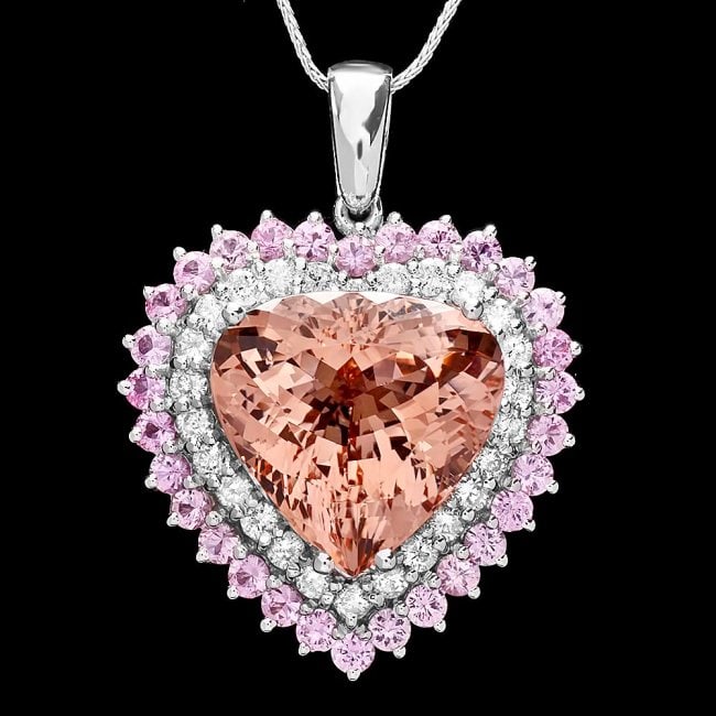 14k Gold 15ct Morganite 1.25ct Diamond Pendant: Retail: $18,750.00 ****** 14k Gold 15ct Coral 1.25ct Diamond Pendant ****** Metal: 14k Solid White Gold / Size: 7 / Total Item Weight: 14.5 grams / Country Made: United States / / Main Stone: Morganit