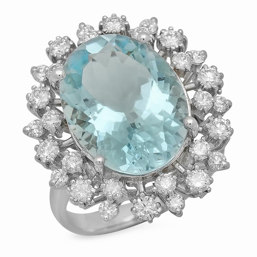 14K Gold 8.00ct Aquamarine 1.23ct Diamond Ring (1 of 5)