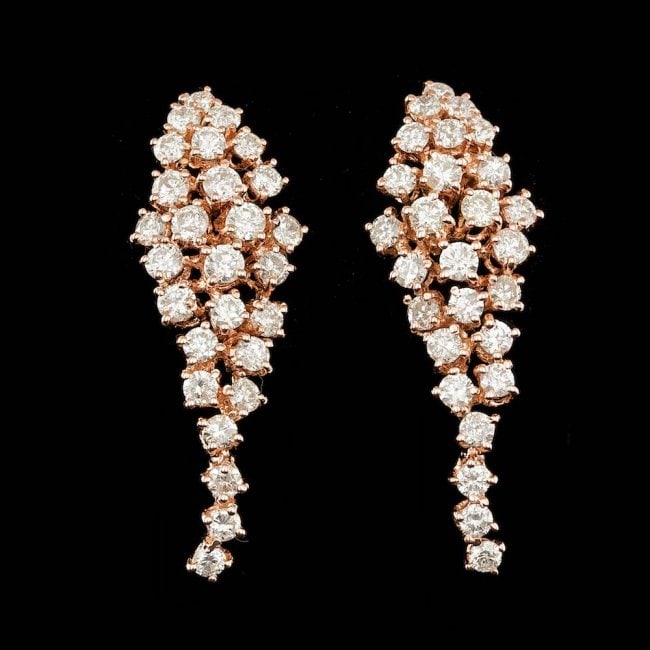 14k Rose Gold 3.00ct Diamond Earrings: Retail: $9,800.00 ****** 14k Rose Gold 3.00ct Diamond Earrings ****** Metal: 14k Solid Rose Gold / Total Item Weight: 6.3 grams / Country Made: United States / / Main Stone: Diamond / Color: White / C