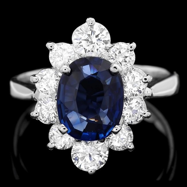 18k Gold 1.80ct Sapphire 1.20ct Diamond Ring: Retail: $9,300.00 ****** 18k Gold 1.80ct Sapphire 1.20ct Diamond Ring ****** Metal: 18k Solid White Gold / Size: 6.75 / Total Item Weight: 4.5 grams / Country Made: United States / / Main Stone: Sapph