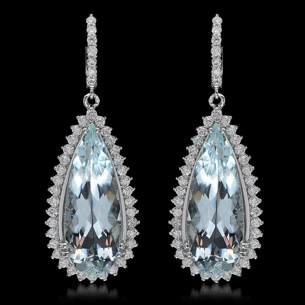 14K Gold 23.10ct Aquamarine 2.50ct Diamond Earrings: Retail: $27,335.00****** 14K Gold Aquamarine & Diamond Earrings ****** Metal: 14K Solid Gold / Total Item Weight: 18.9 grams / Country Made: United States / / Main Stone: Aquamarine / Color: Light Blu