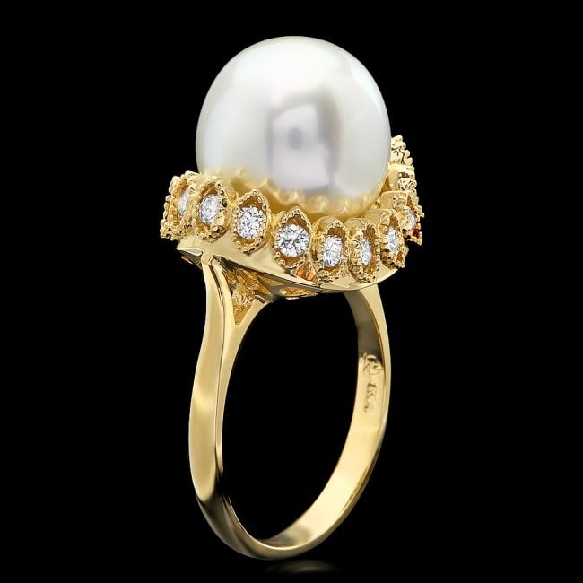 14k Yellow Gold 12mm Pearl 0.65ct Diamond Ring (1 of 4)