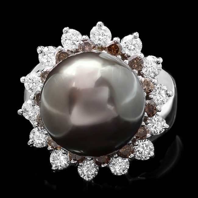 14k White Gold 13mm Pearl 1.6ct Diamond Ring: Retail: $8,860.00 ****** 14k White Gold 13mm Pearl 1.6ct Diamond Ring ****** Metal: 14k Solid White Gold / Total Item Weight: 11.5 grams / Country Made: United States / / Main Stone: Pearl / Color: Bl