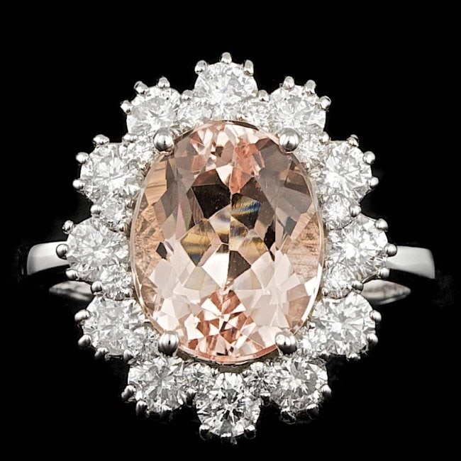 14k Gold 3.50ct Morganite 1.40ct Diamond Ring: Retail: $9,800.00 ****** 14k Gold 3.50ct Morganite 1.40ct Diamond Ring ****** Metal: 14k Solid White Gold / Size: 6.75 / Total Item Weight: 5.5 grams / Country Made: United States / / Main Stone: Morg
