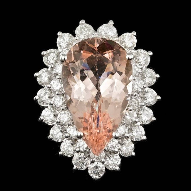14k Gold 8.00ct Morganite 2.35ct Diamond Ring: Retail: $18,800.00 ****** 14k Gold 8.00ct Morganite 2.35ct Diamond Ring ****** Metal: 14k Solid White Gold / Size: 7 / Total Item Weight: 10.5 grams / Country Made: United States / / Main Stone: Morga
