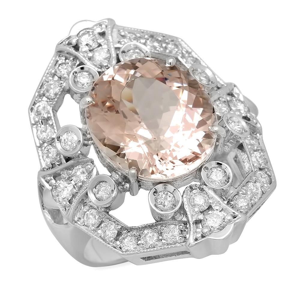 14K Gold 7.28ct Morganite 1.18ct Diamond Ring: Retail: $10,270.00 ****** 14K Gold 7.28ct Morganite 1.18ct Diamond Ring ****** Metal: 14K Solid Gold / Total Item Weight: 9.7 grams / Country Made: United States / / Main Stone: Morganite / Color: Lig