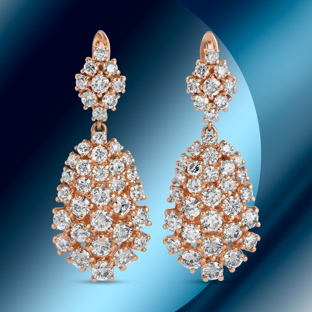 14K Gold 4.77cts Diamond Earrings: Retail: $22,000*****14K Gold Diamond Earrings*****Metal: 14K Rose Gold/ Total Wt.:9.00g / Country Made US// Main Stone: Natural Diamond / Carat Total Wt.: 4.77cts / Treatment: None/ Color: None / Cut: