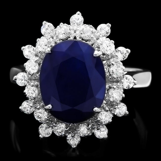 14k Gold 4.00ct Sapphire 0.60ct Diamond Ring: Retail: $4,800.00 ****** 14k Gold 4.00ct Sapphire 0.60ct Diamond Ring ****** Metal: 14k Solid White Gold / Size: 7.5 / Total Item Weight: 4.5 grams / Country Made: United States / / Main Stone: Sapphi