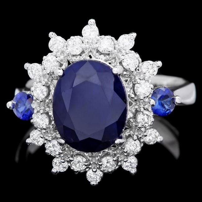 14k White Gold 3.8ct Sapphire 0.50ct Diamond Ring: Retail: $4,500.00 ****** 14k White Gold 3.8ct Sapphire 0.50ct Diamond Ring ****** Metal: 14k Solid White Gold / Size: 7 / Total Item Weight: 5.0 grams / Country Made: United States / / Main Stone: Sap