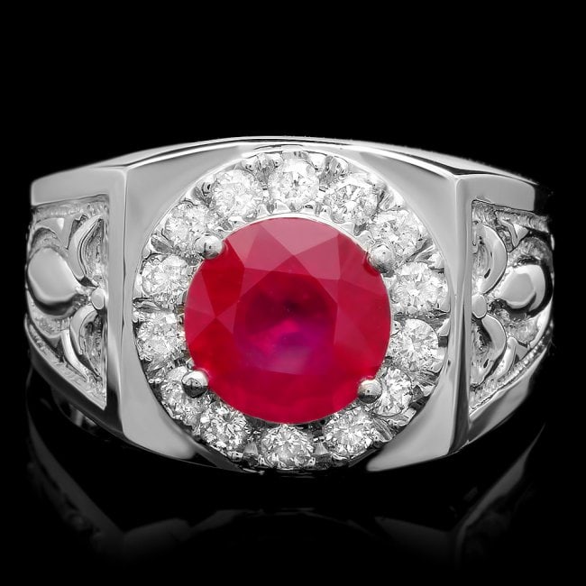 14k Gold 3ct Ruby 0.55ct Diamond Ring: Retail: $6,980.00 ****** 14k Gold 3ct Ruby 0.55ct Diamond Ring ****** Metal: 14k Solid White Gold / Size: 10.5 / Total Item Weight: 9.0 grams / Country Made: USA / / Main Stone: Ruby / Color: Red / Ca